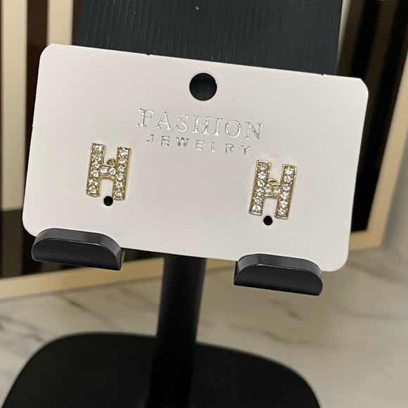 H initials Rhinestone Earrings - Picture 3 of 4